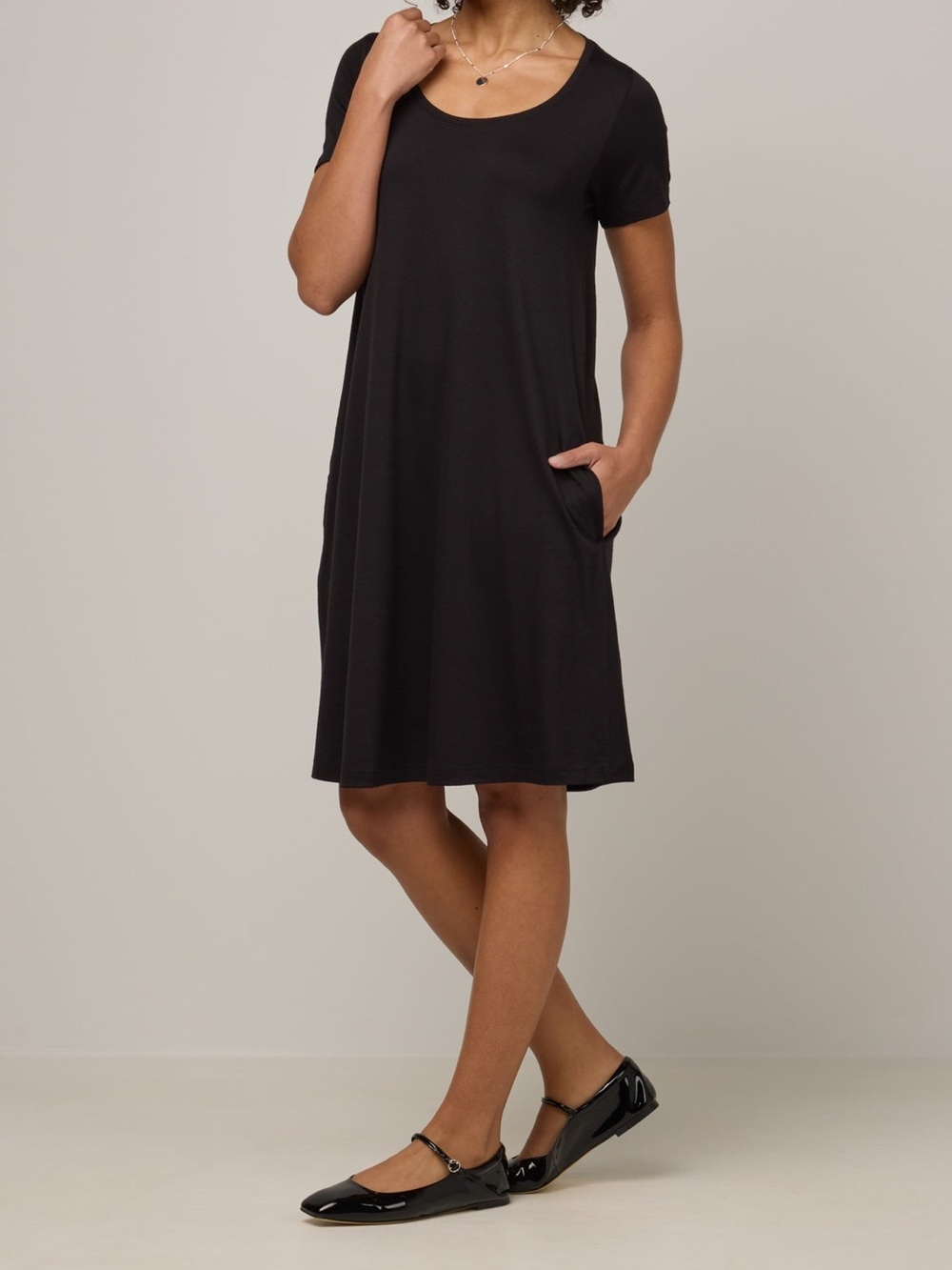 Wool& Black Maggie Merino Blend Midi Swing Dress Large Long Scandi Minimal
